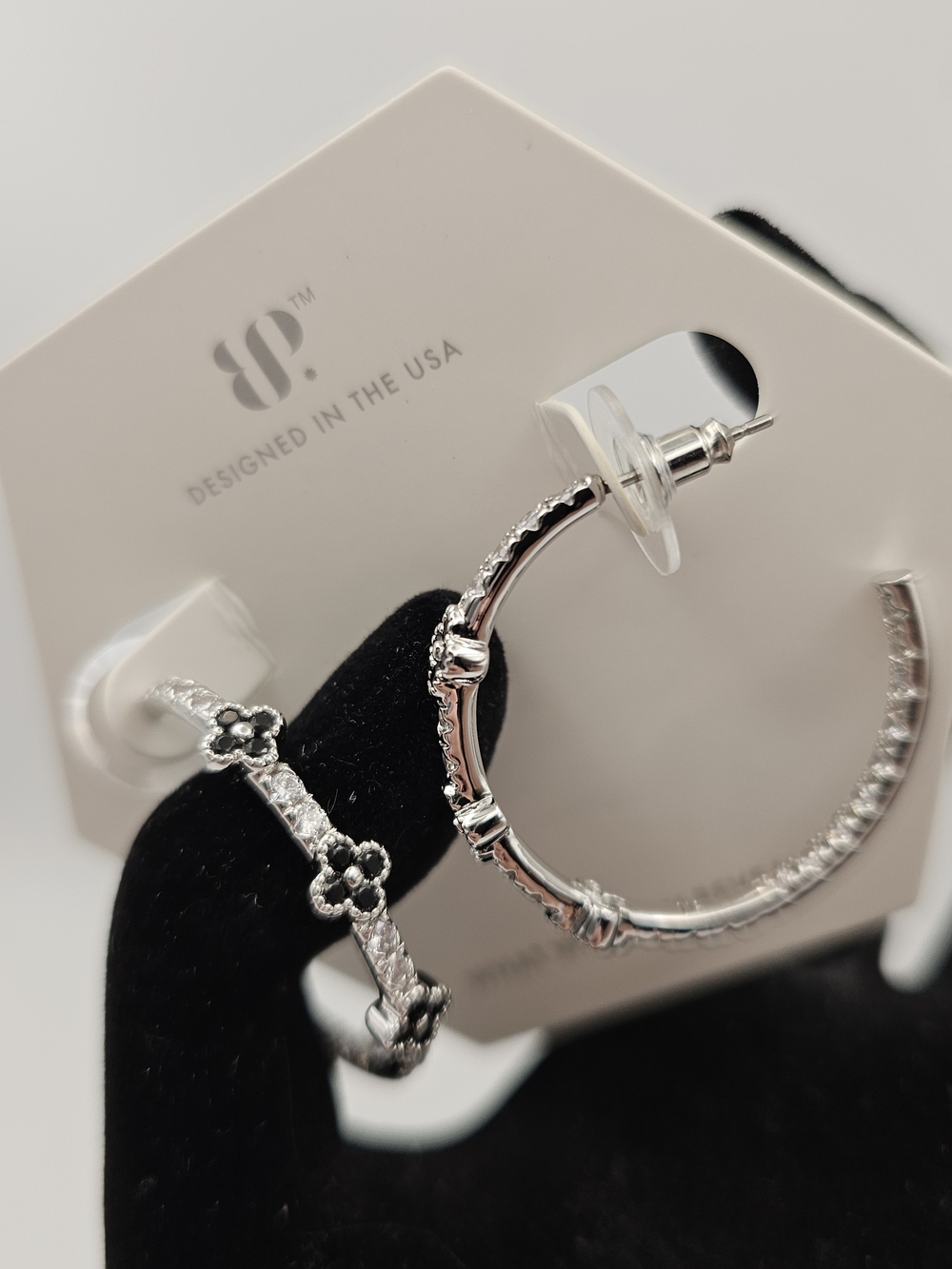 NEW Bomb Party CARMELLA Earrings Black Onyx on Rhodium EXCLUSIVE BB ER23202 $132